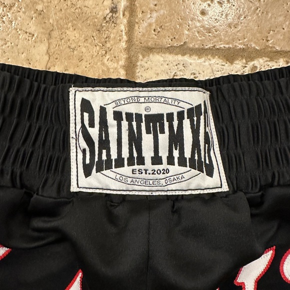 Saint Michael Black Sting Float Satin Boxing Shorts - Picture 4 of 9